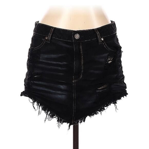 John John Supreme distressed black denim mini skirt, size 42 or US Large - Picture 1 of 10